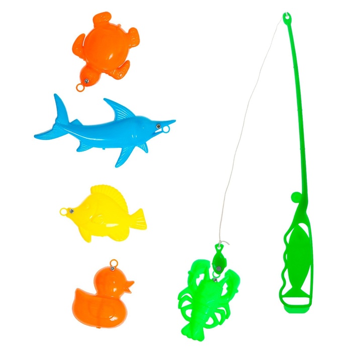 Рыбалка магнитная «Яркие рыбки», 1 удочка, 5 рыбок, цвет МИКС - фото 1899169245