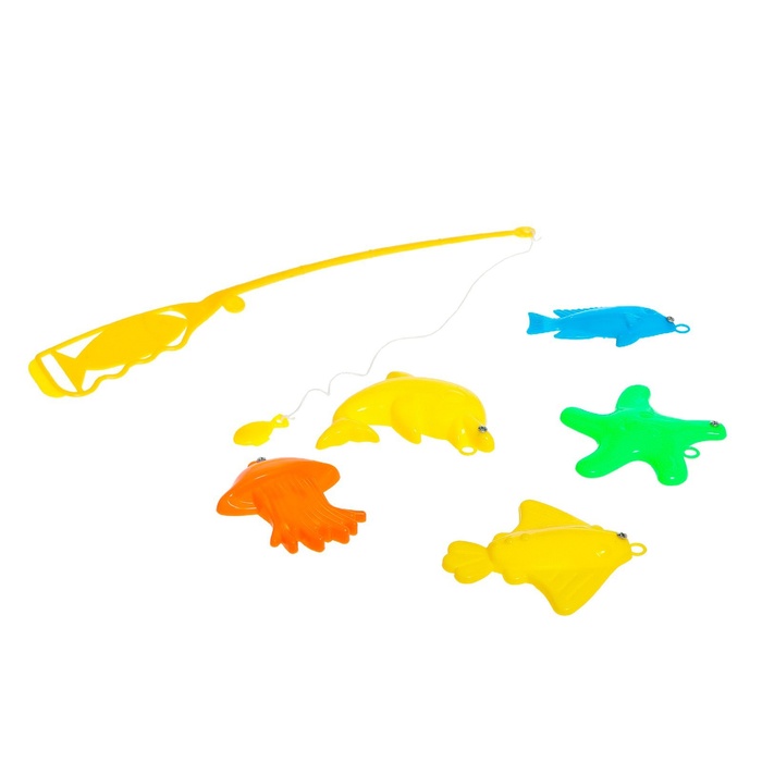 Рыбалка магнитная «Яркие рыбки», 1 удочка, 5 рыбок, цвет МИКС - фото 1899169247