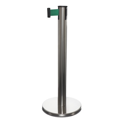 Стойка ограждения серебристая, с зелёной вытяжной лентой 280 см, высота 90 см, d=6 см, напольный d=32 см