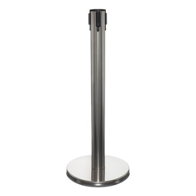 Стойка ограждения серебристая, с красно-белой вытяжной лентой 470 см, высота 90 см, d=6 см, напольный d=32 см