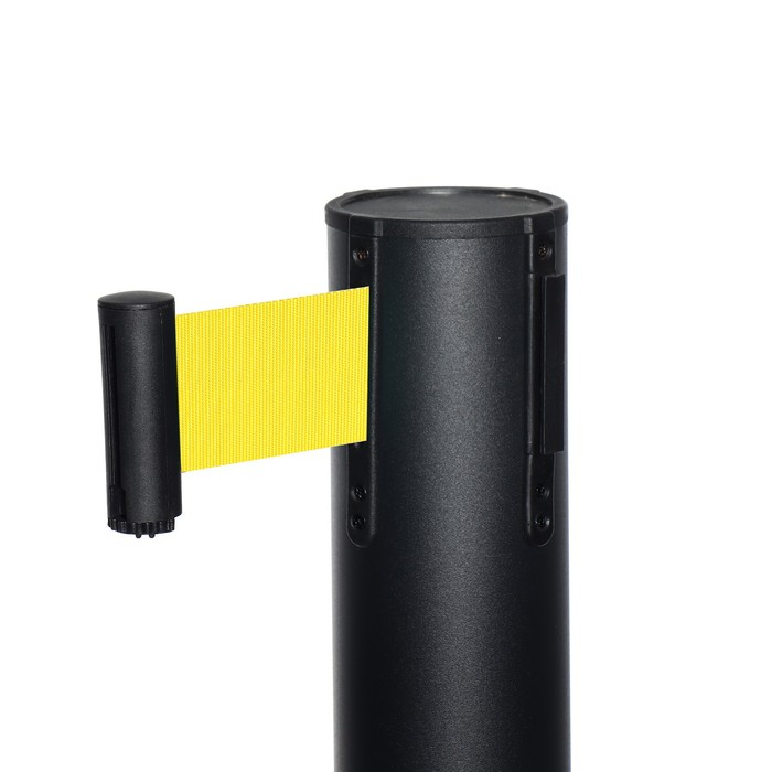 Стойка ограждения черная, с вытяжной лентой-180см желтая,высота-90см,d- 6см, напольный d-32см - фото 1909416252