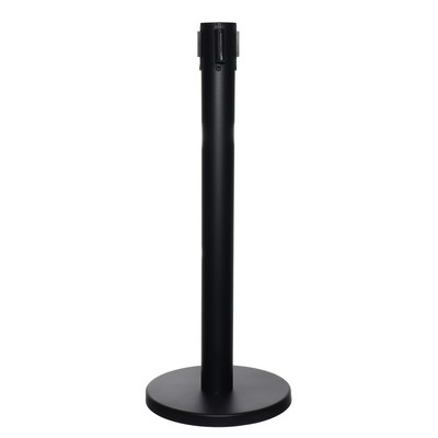 Стойка ограждения черная с вытяжной оранжевой лентой-280 см, высота-90 см, d=6 см, напольный d=32 см