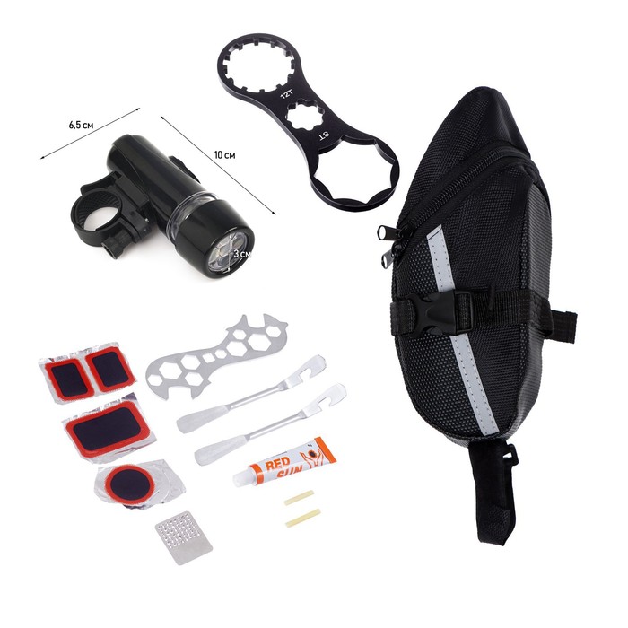 Набор для велосипеда 3 в 1: ремонтный набор, велосипедный ключ, сумка - Фото 1