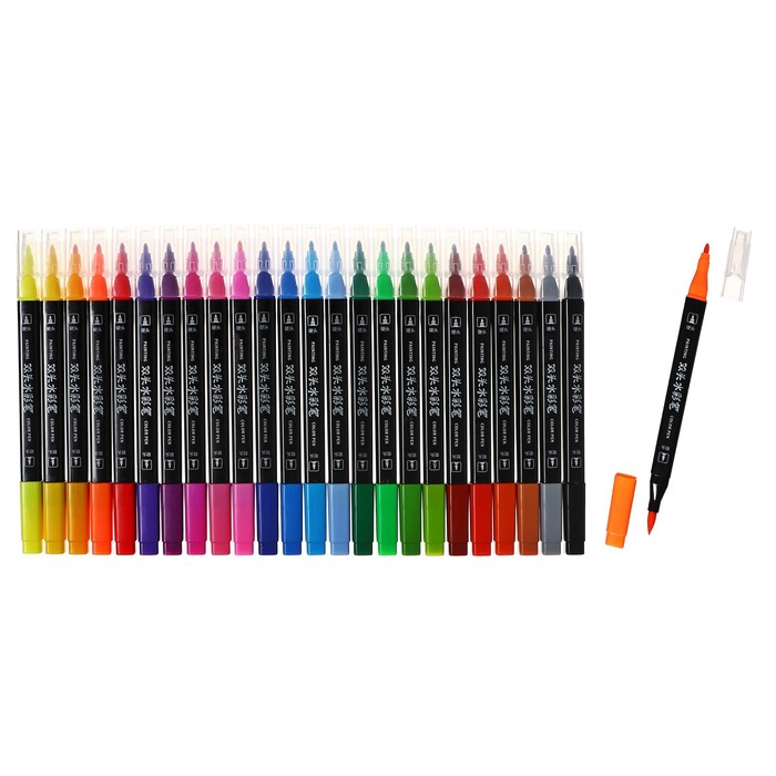 Набор маркеров профессиональных двусторонних 24 цветов, в пенале, c ручкой , микс - Фото 1