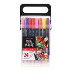Набор маркеров профессиональных двусторонних 24 цветов, в пенале, c ручкой , микс - фото 9933690