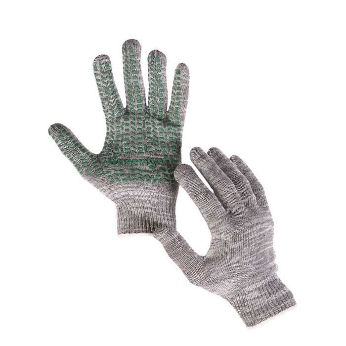 Перчатки, х/б, вязка 10 класс, 5 нитей, с ПВХ точками, размер 9, серые, Greengo - Фото 1