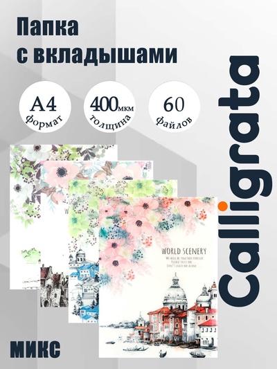 Папка формат А4, с 60 прозрачными файлами «Город», МИКС