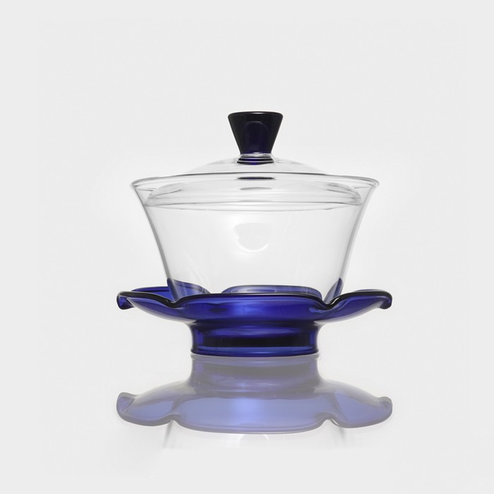 Пиала для чая стеклянная «Гайвань», 250 мл, с подставкой и крышкой - фото 1906506136