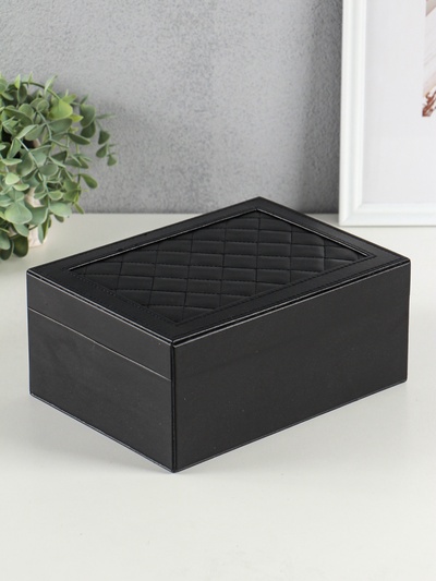 Шкатулка для украшений Netsai, 2 яруса, 17×23×10 см, чёрная