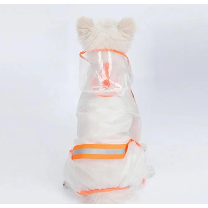 Дождевик-комбинезон для собак, р-р XS (ДС 20, ОГ 32 см, вес 1-3 кг), прозрачный-оранжевый