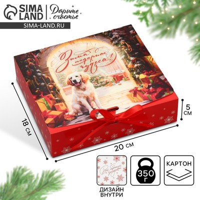 Коробка подарочная новогодняя складная двухсторонняя «Зима подарит чудеса», 20×18×5 см