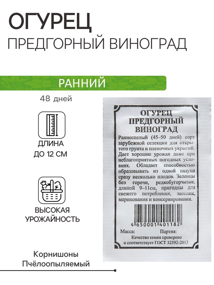 Семена Огурец "Предгорный виноград", 2 г - Фото 1