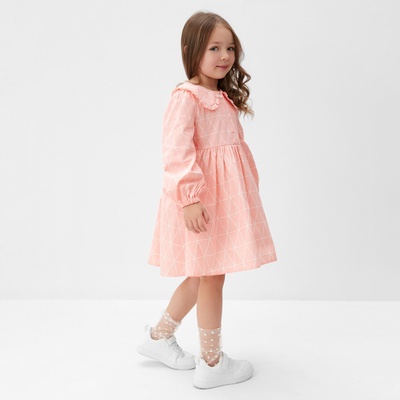 Платье для девочки KAFTAN «Ромбик» с воротником, розовое, рост 110-116 см