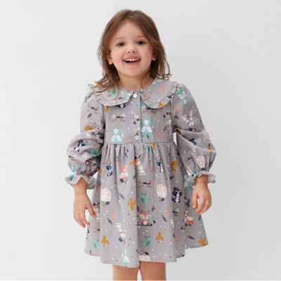 Платье для девочки KAFTAN «Зверята» с воротником, серое, рост 86-92 см
