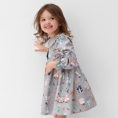 Платье для девочки KAFTAN «Зверята» с воротником, серое, рост 86-92 см