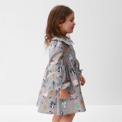 Платье для девочки KAFTAN «Зверята» с воротником, серое, рост 86-92 см