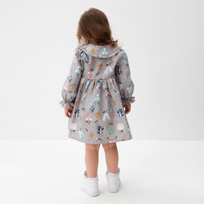 Платье для девочки KAFTAN «Зверята» с воротником, серое, рост 86-92 см