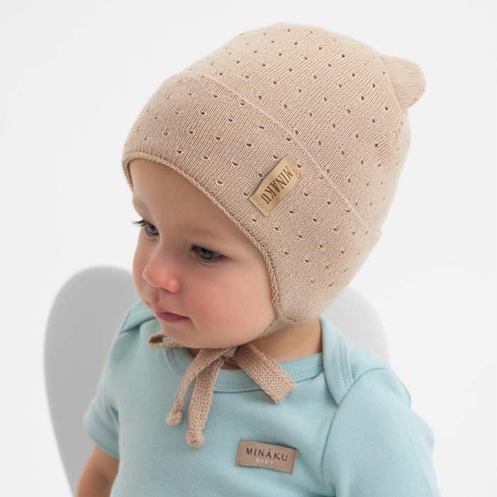 Шапка детская MINAKU, р-р 35-40, цвет бежевый - Фото 1