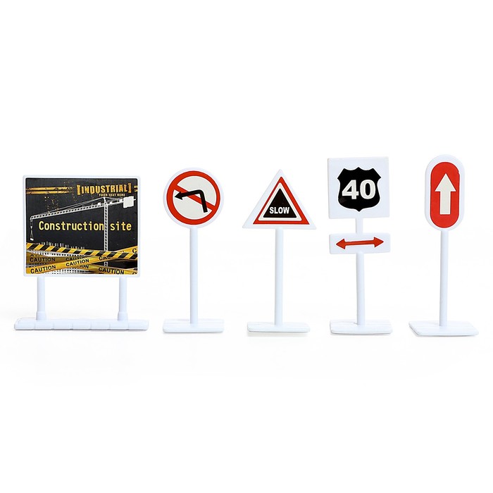 Игровой набор из металла «Строительная техника», в комплекте дорожные знаки и техника