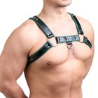 Портупея БДСМ мужская, на грудь, экокожа, зеленый кант - Фото 1