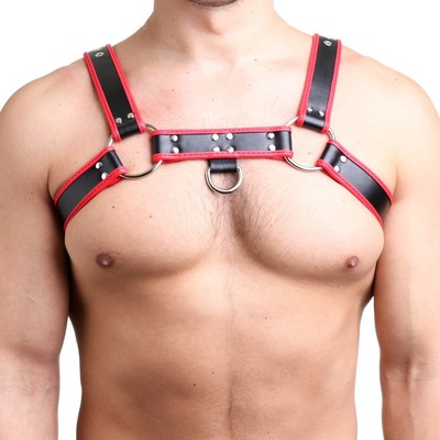 Портупея БДСМ мужская, на грудь, экокожа, красный кант