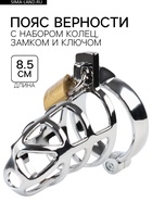 Пояс верности «Клетка целомудрия № 2», кольца d=4; 4.5; 5 см, замок, ключ, металл - Фото 1