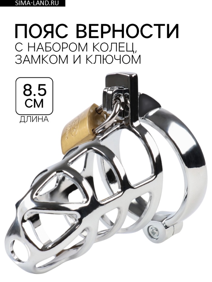 Пояс верности «Клетка целомудрия № 2», кольца d=4; 4.5; 5 см, замок, ключ, металл - Фото 1