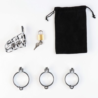 Пояс верности «Клетка целомудрия № 2», кольца d=4; 4.5; 5 см, замок, ключ, металл