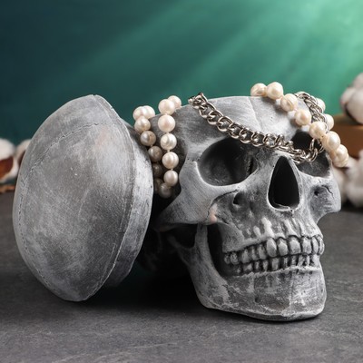 Шкатулка для украшений, мелочей «Череп» серый камень, 16×15×22 см