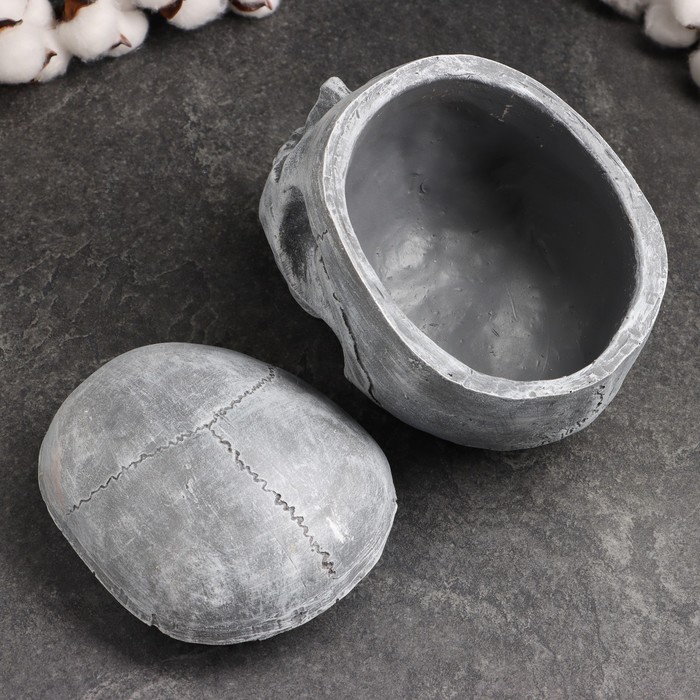 Шкатулка для мелочей "Череп" серый камень, 16х15х22см
