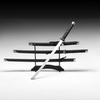 Макет оружия «Сувенирные катаны на подставке 3в1. Строгость», подарочный набор, ножны кожзам, матовая, чёрная, 47 см; 70 см; 89 см - Фото 1