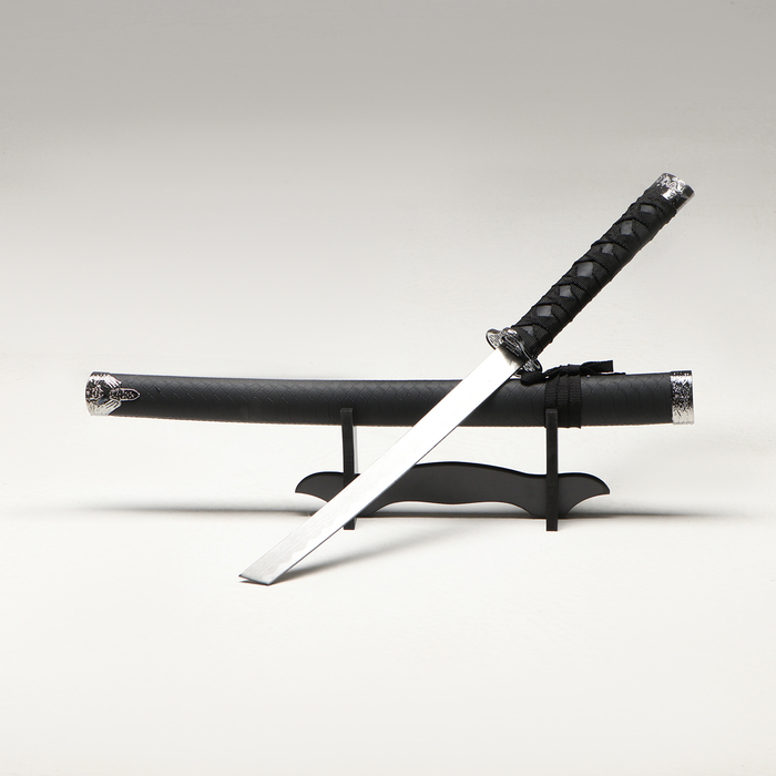 Сувенирное оружие «Катана», на  подставке, чёрные ножны под змеиную кожу, матовая 70 см - Фото 1