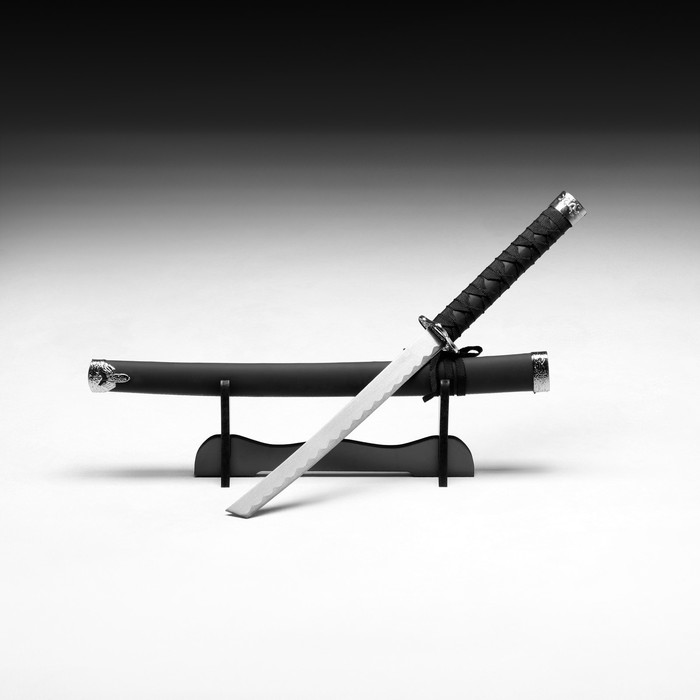 Сувенирное оружие «Катана на подставке», чёрные ножны ,матовая, гладкая 70см, клинок 31см - Фото 1