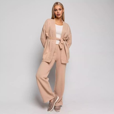 Костюм женский (кардиган, брюки) DommoD, размер 42-46 (ONE SIZE), бежевый