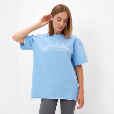 Футболка женская MINAKU OVERSIZE FIT: SPORTY & STYLISH цвет голубой, р-р 50
