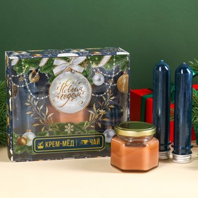 Подарочный набор «С новым годом»: чай в колбах, вкус: клюква и имбирь 84 г ( 2 шт. х 42 г)., крем-мёд с черникой 120 г.