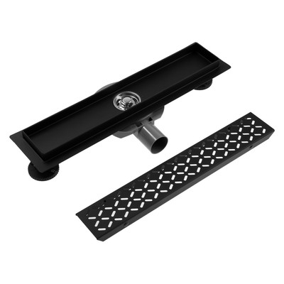 Трап ZEIN engr, с фланцем свободного вращения 360°, 7×40 см, d=40/50 мм, нерж сталь, черный