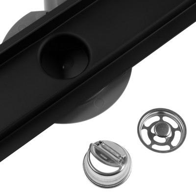 Трап ZEIN engr, с фланцем свободного вращения 360°, 7×40 см, d=40/50 мм, нерж сталь, черный