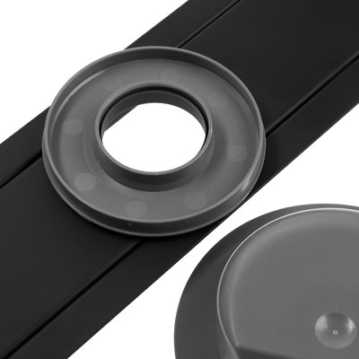 Трап ZEIN engr, с фланцем свободного вращения 360°, 7×40 см, d=40/50 мм, нерж сталь, черный