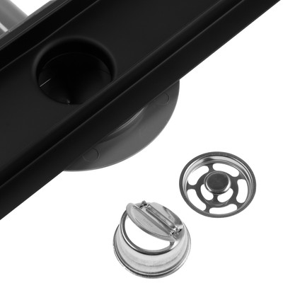 Трап ZEIN engr, c флaнцeм свободного вращ 360°, 7×60 см, d=40/50 мм, нерж сталь, черный