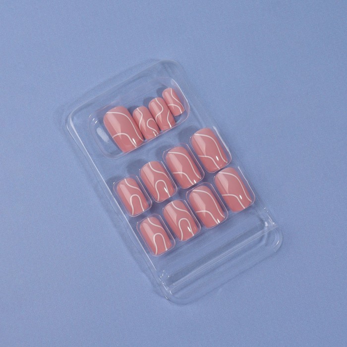 Накладные ногти «lines», 24 шт, с клеевыми пластинами, форма мягкий квадрат, цвет нежно-розовый
