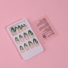 Накладные ногти «Pattern», 24 шт., с клеевыми пластинами, форма миндаль, бежевые, зелёные - Фото 2