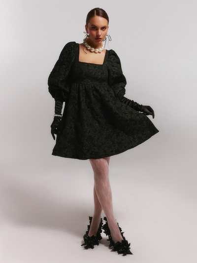 Платье с бантом мини женское MIST, размер 44 (M), чёрное