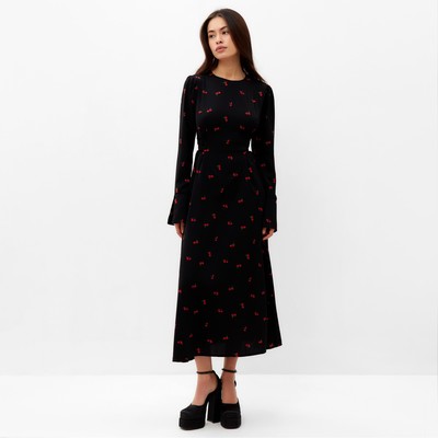 Платье с завязками на талии миди женское MIST Flower, размер 48, чёрное