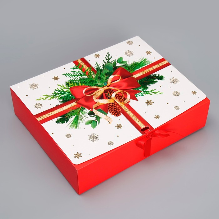 Коробка подарочная «Красный бант, тиснение », 31 х 24,5 х 8 см - Фото 1