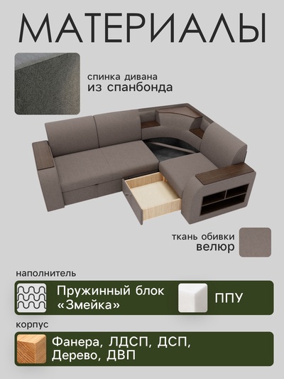 Диван угловой «Фараон», механизм дельфин, угол универсальный, велюр, квест 032