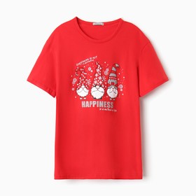 Комплект женский домашний НГ (футболка/брюки), цвет красный, размер 54