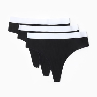 Трусы женские бразильяно MINAKU рубчик, набор 3 шт., размер 44-46, чёрные