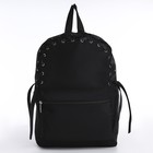 Рюкзак школьный текстильный с лентой, 38х29х11 см,цвет чёрный, отдел на молнии - Фото 2