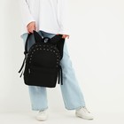 Рюкзак школьный текстильный с лентой, 38х29х11 см,цвет чёрный, отдел на молнии - Фото 9